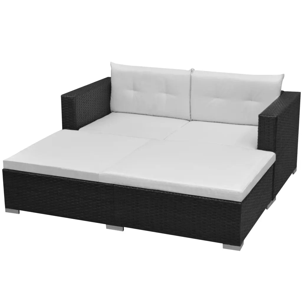 Set Divani da Giardino 3 pz | Set Salotto da Giardino con Cuscini in Polyrattan Nero