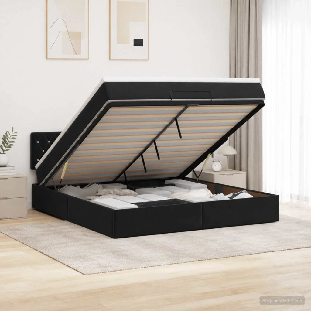 Letto Ottomano con Materasso e LED Nero 180 x 200 cm Velluto 3457085