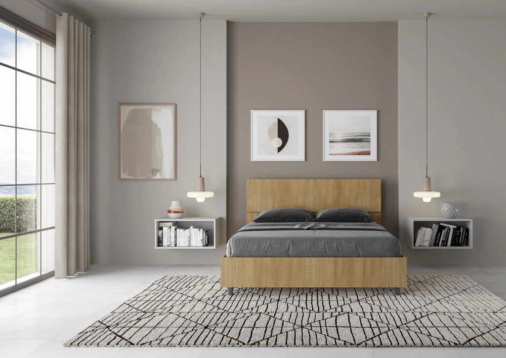 BS COM Letto matrimoniale francese contenitore 140x190 testata dritta quercia