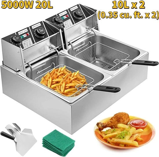 Friteuse elettrica - Doppia pentola per frittura - 2x 6L - Doppie cisterne in acciaio inossidabile - Grande pentola per frittura