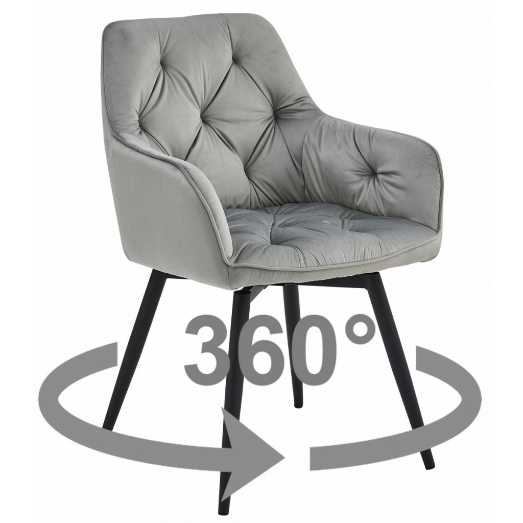 Sedia girevole Jork in velluto grigio argento con gambe nere