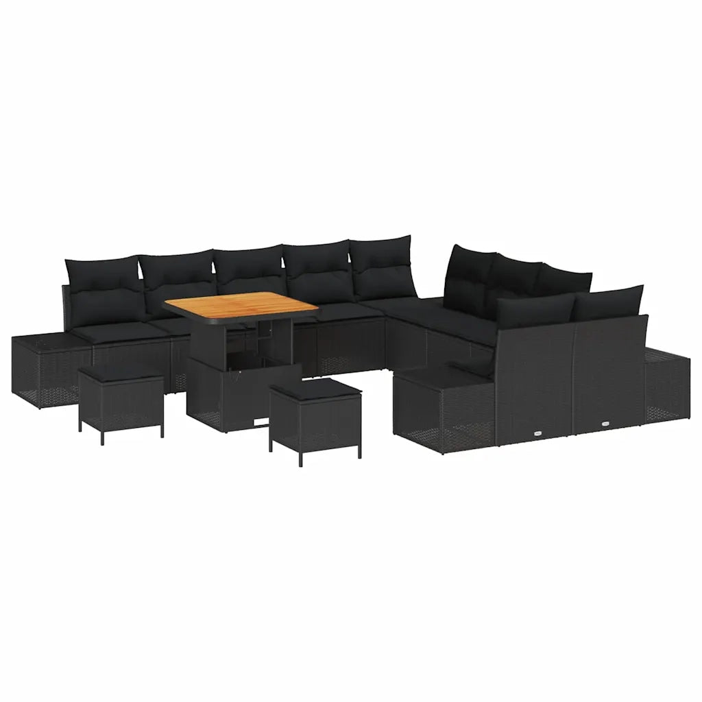 Set Divano da Giardino con cuscino 13 pcs Nero polyrattan