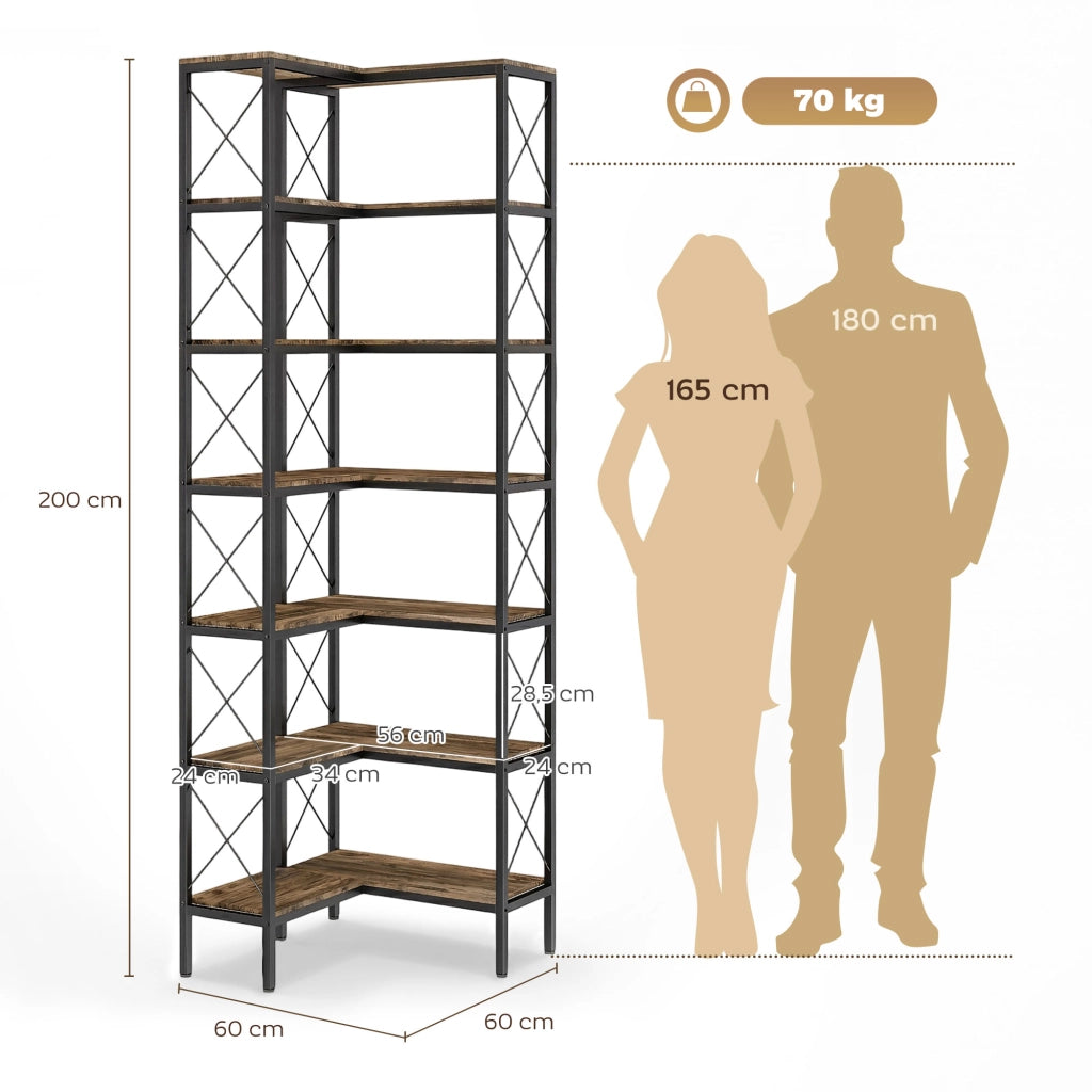 Libreria a L in legno e metallo ¨C Minimal ¨C rustico marrone 60x60x200 cm
