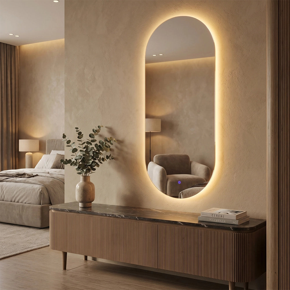 Specchio bagno Bianco 110 x 50 cm con illuminazione a LED Vicco