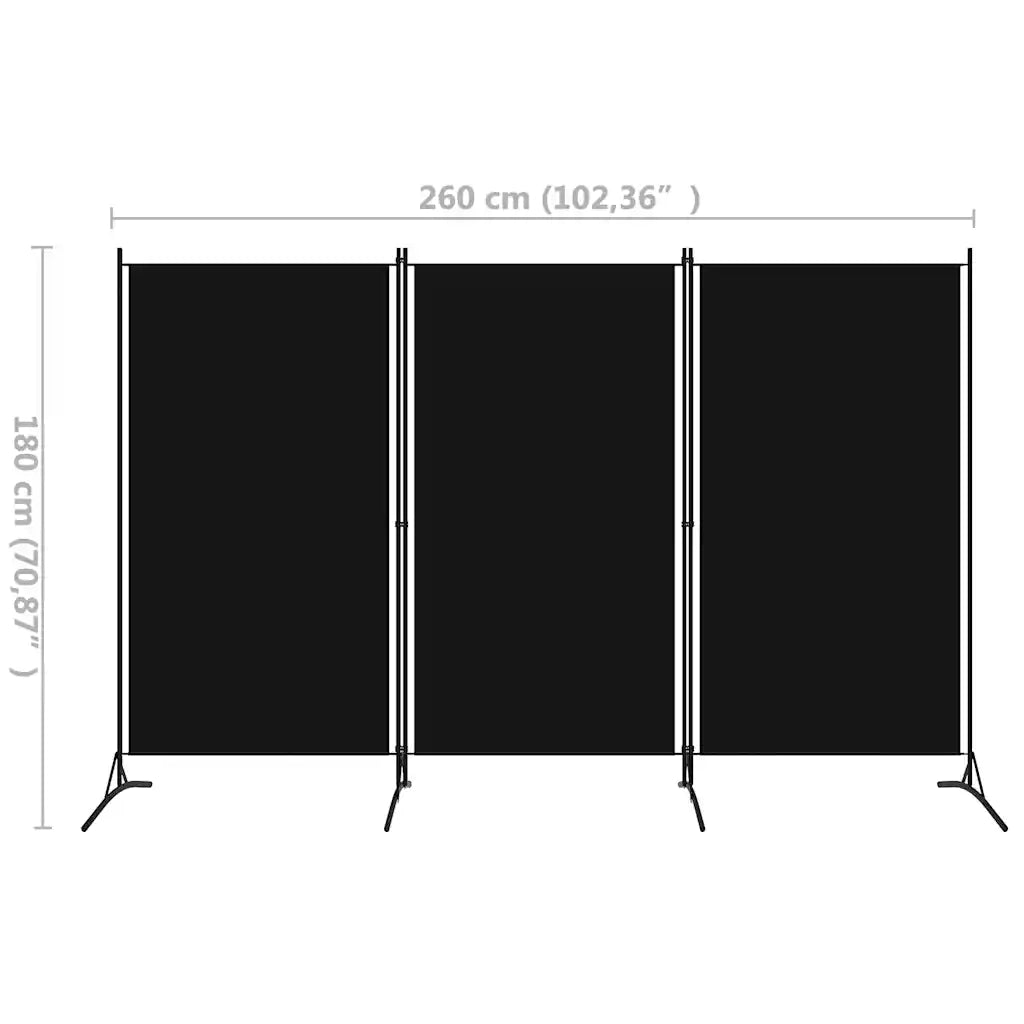 Divisorio Ambienti | Divider per stanze | Paravento a 3 Pannelli Nero 260x180 cm