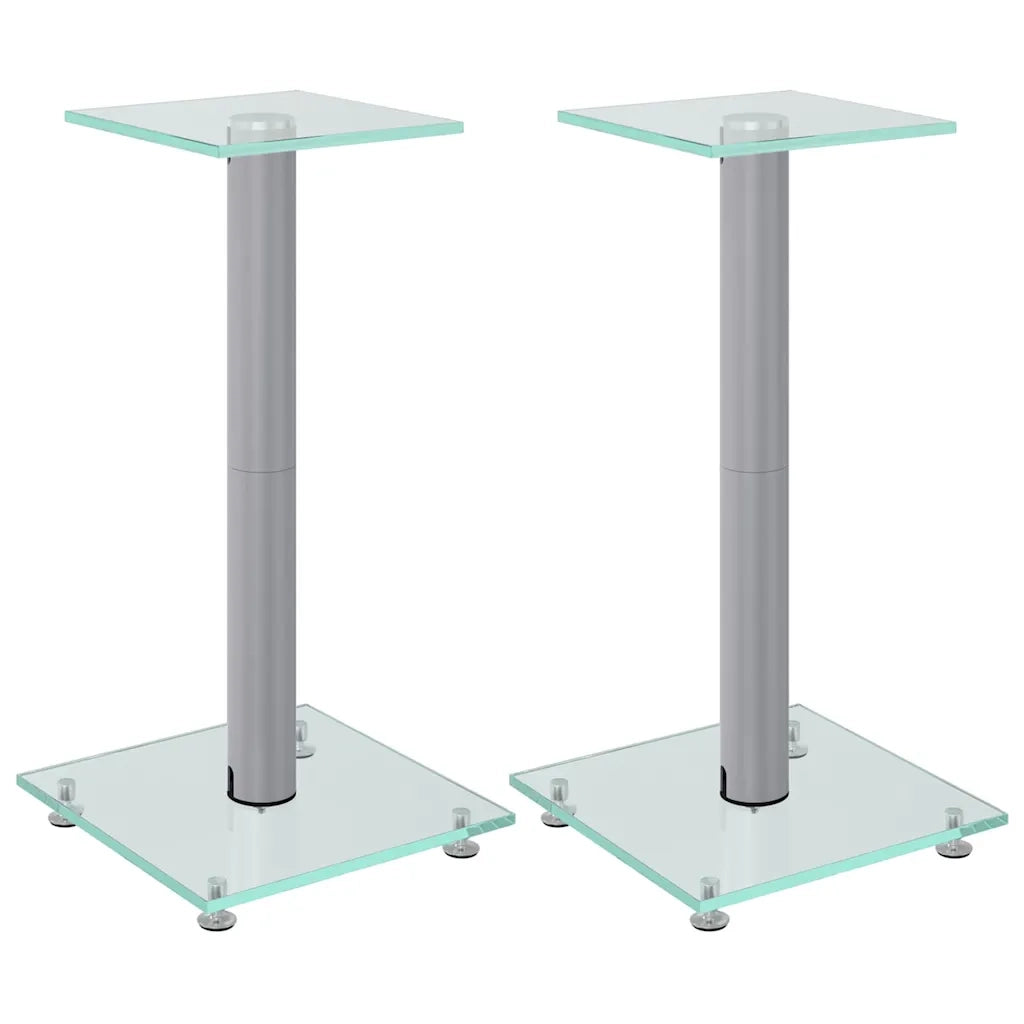 Pedane Casse 2pz Argento Vetro Temperato Design a 1 Pilastro 51809