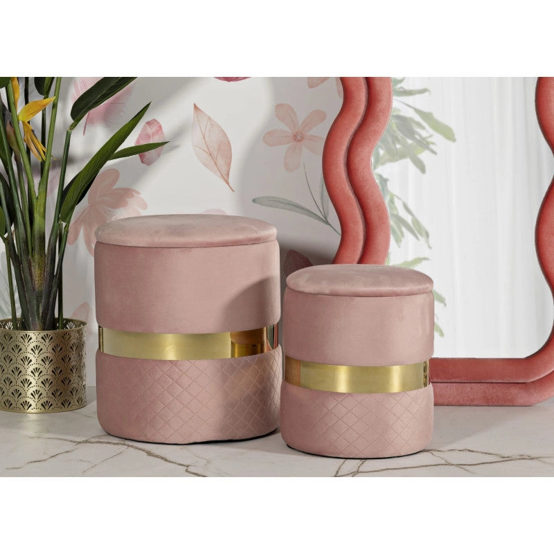 Puff Con Contenitore Sheffild Rosa Set 2 Pz cm ø 37x42-28x35