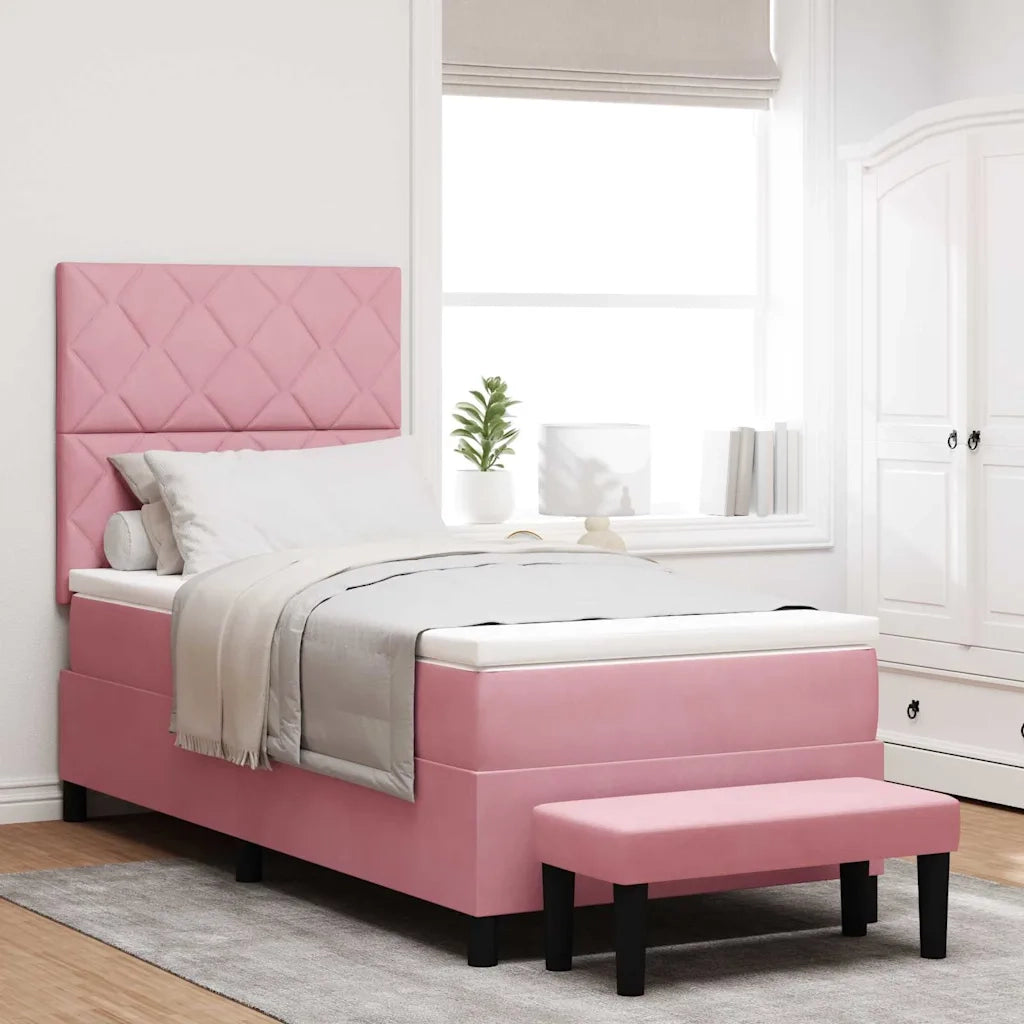 Letto a molle con materasso Rosa 90 x 200 cm Velluto
