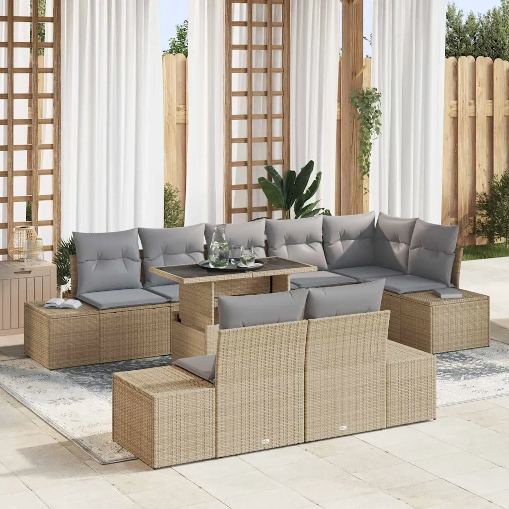 Set Divano da Giardino 9 pcs Beige e Grigio Chiaro polyrattan 3349206