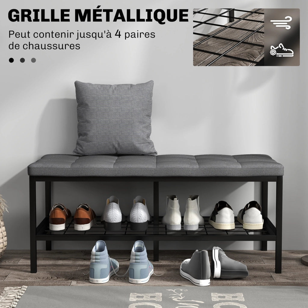 Panca con cuscino, scarpiera e ripiano ¨C Minimal ¨C Grigio, 90x41x40cm
