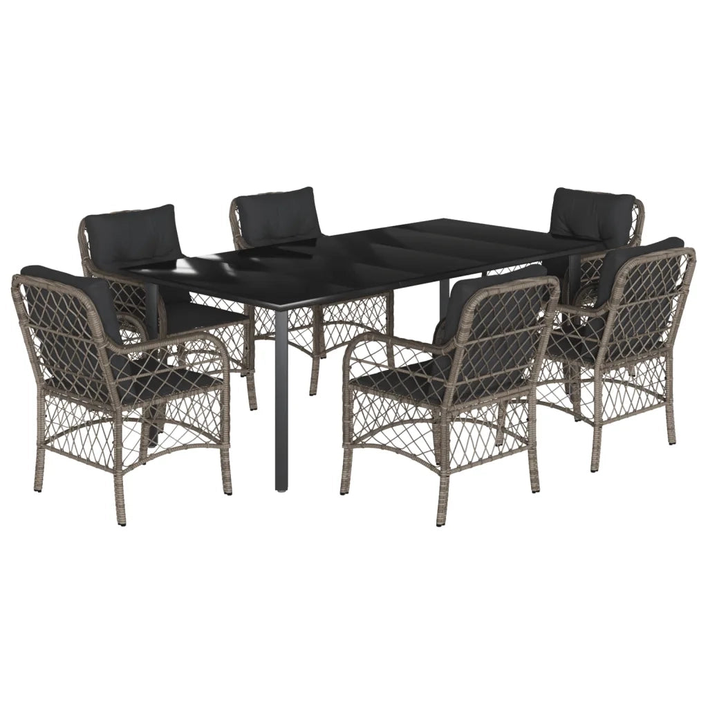 Set da Pranzo da Giardino 7 pz con Cuscini in Polyrattan Grigio