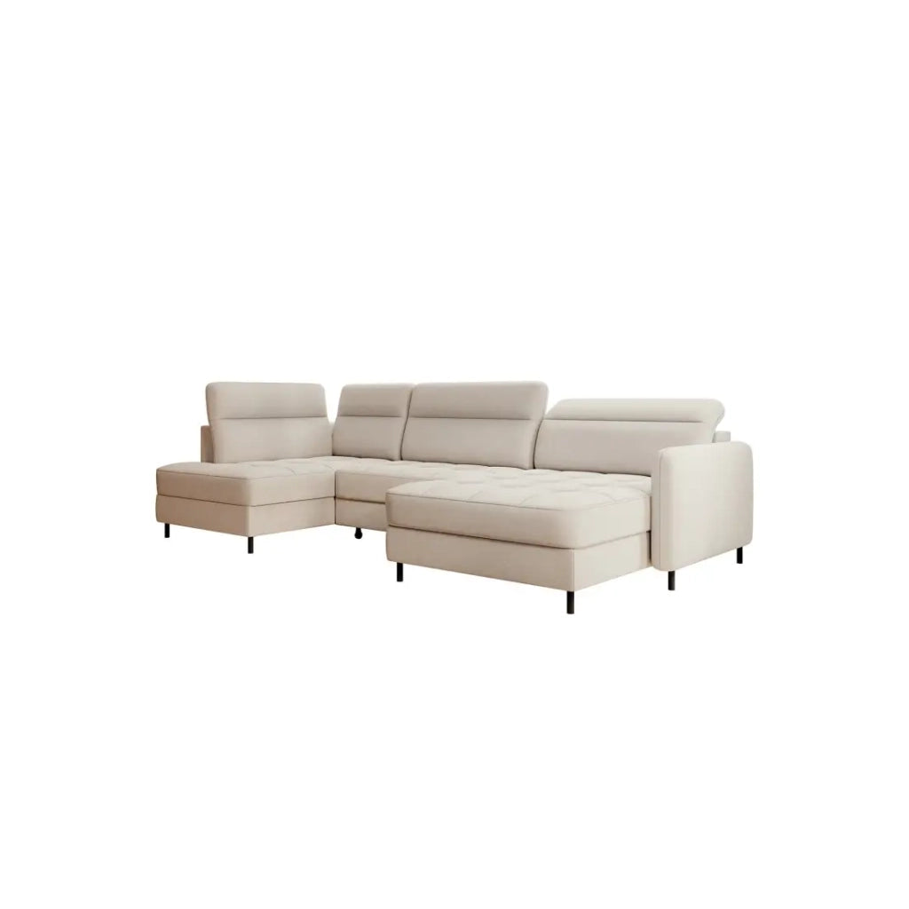 Divano ad angolo convertibile BERTHO 306 cm beige – Angolo destro con vano contenitore