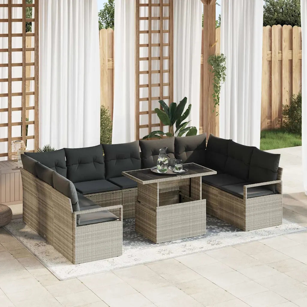 Set Divano da Giardino 10 pcs Grigio chiaro polyrattan