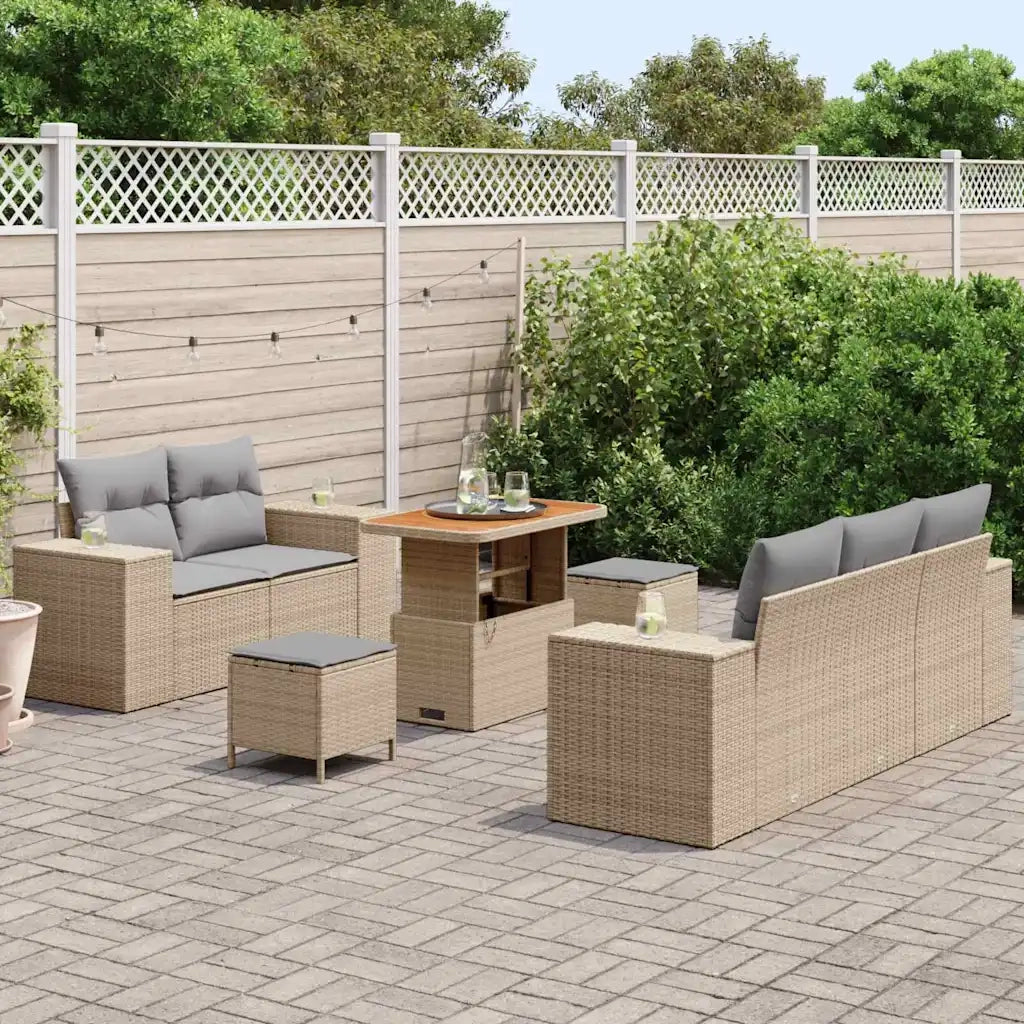 Set Divano da Giardino 8 pcs Beige polyrattan