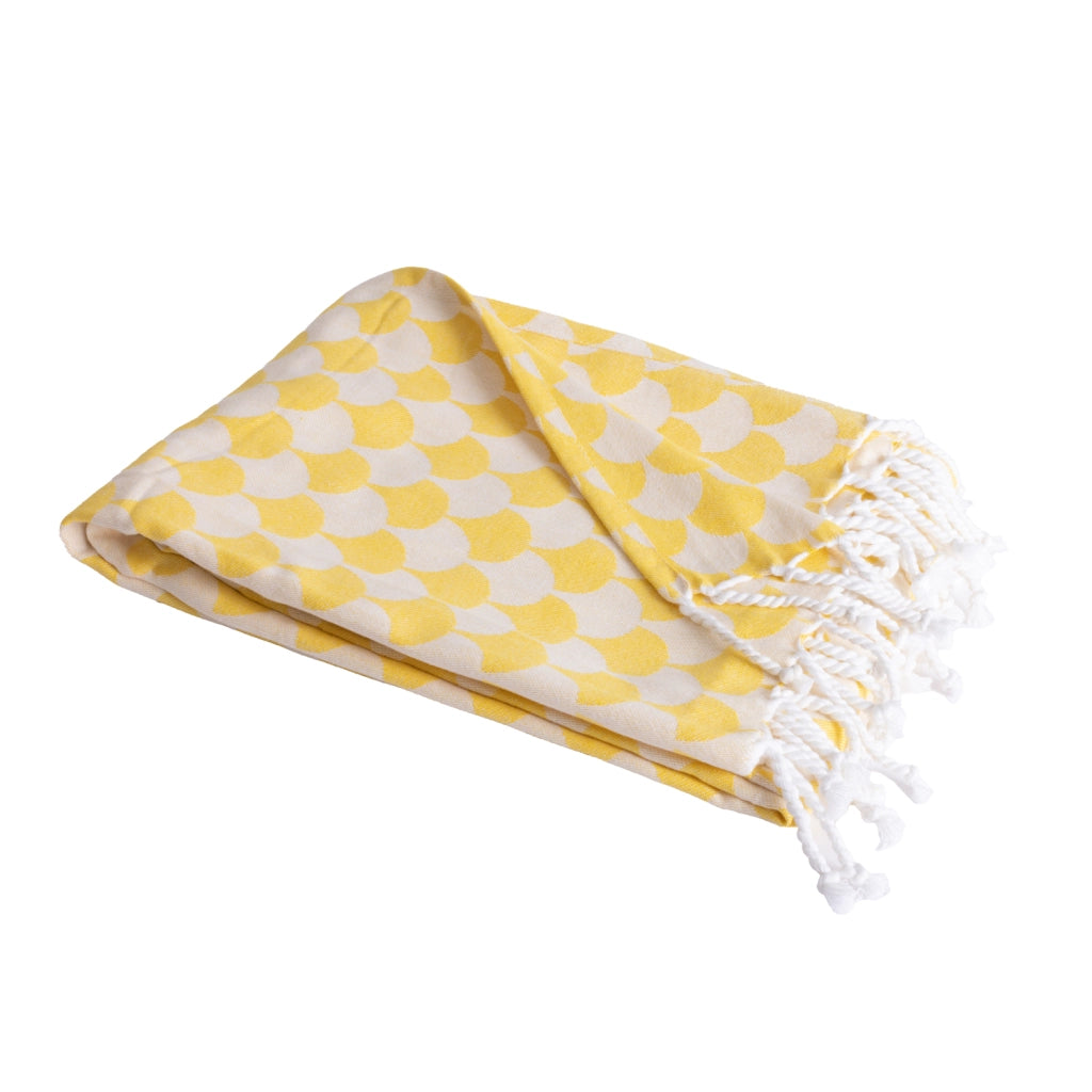 Coperta gialla e bianca con frange 130x170 cm DROP