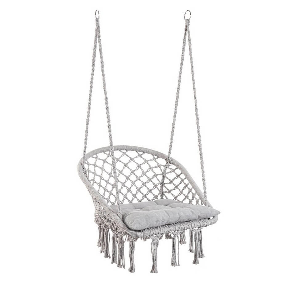 Poltrona Amaca Pensile in Macramé con Cuscino e Frange - MONTANA