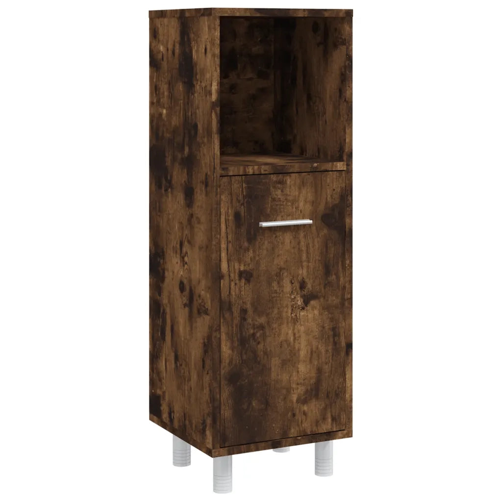 Set Mobili da Bagno | Armadio da bagno 4 pz Rovere Fumo in Legno Multistrato