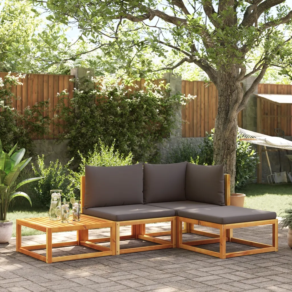 Set di divani da giardino 4 pezzi con cuscini in legno di acacia e rattan 3278893