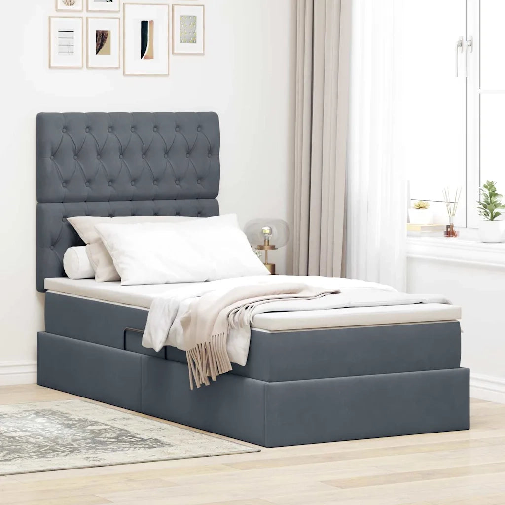 Letto con contenitore e LED Grigio scuro 100 x 200 cm Velluto