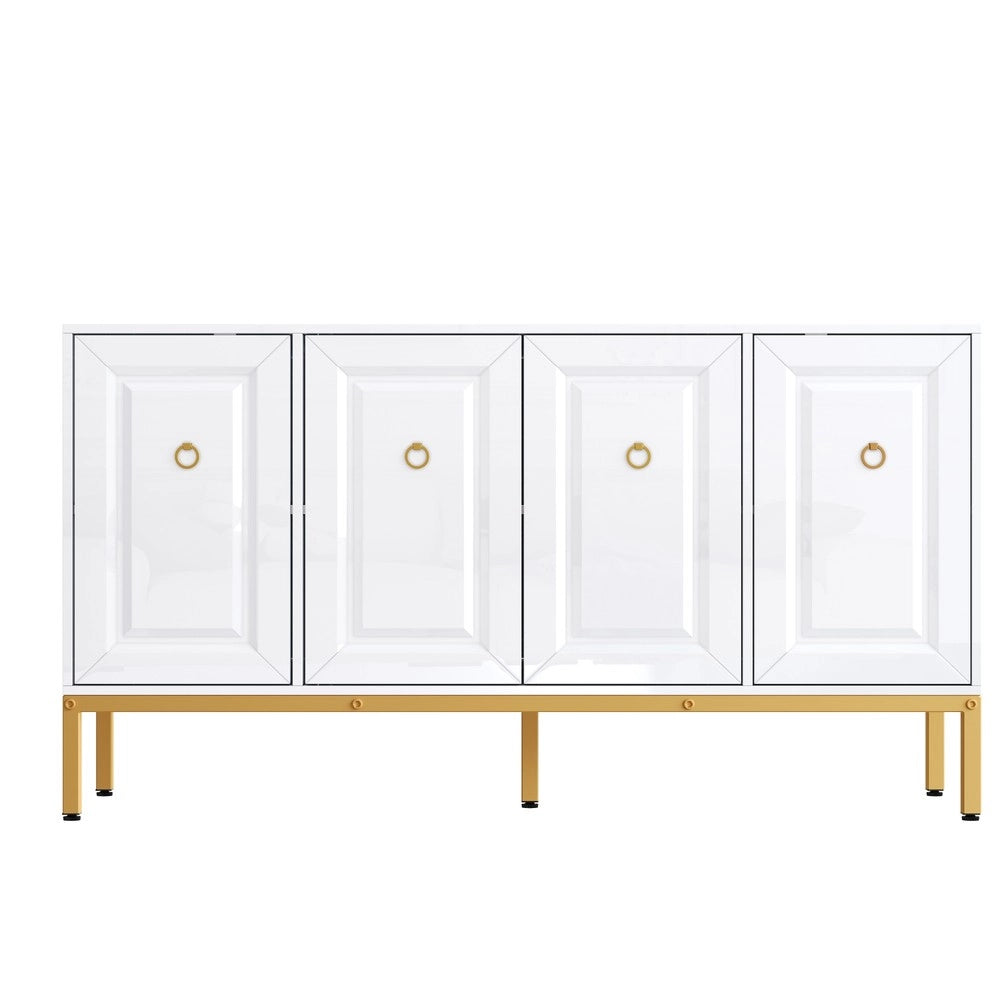 Libreria con Ripiani e Ante ¨C MINIMAL ¨C Bianco Lucido, Gambe Dorate, 140x80x40