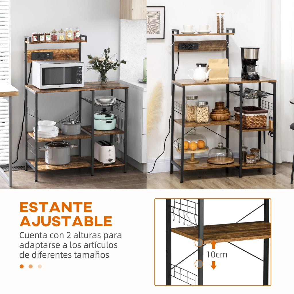 Scaffale per Microonde con Presa e USB ¨C Minimal ¨C 90x42x130 cm Marrone