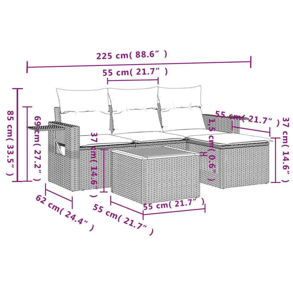 Set Divani da Giardino 5 pz | Set Salotto da Giardino con Cuscini in Polyrattan Nero