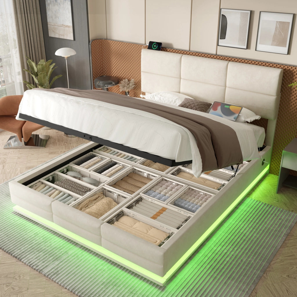 letto in velluto beige 140 x 200 cm