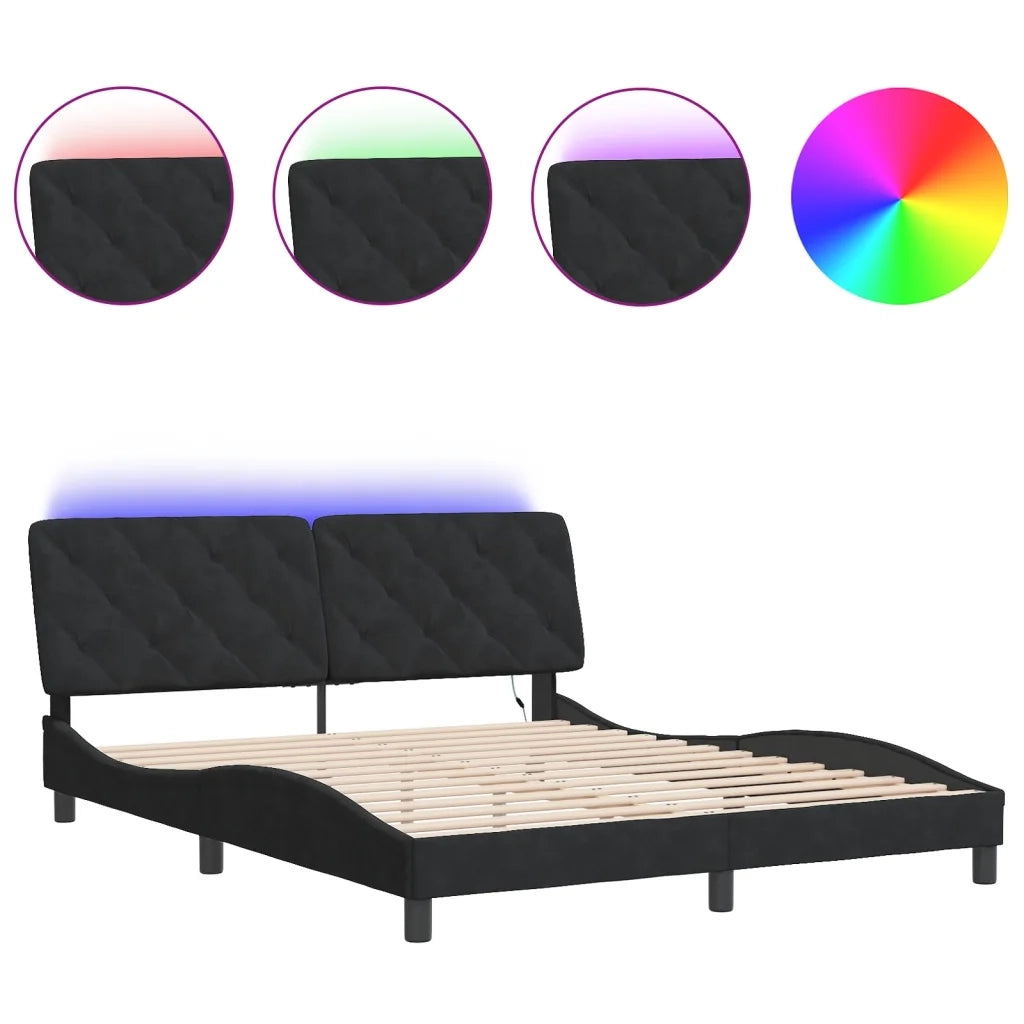 Giroletto con LED senza Materasso Nero 160x200 cm in Velluto