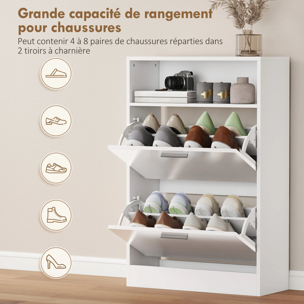 Scarpiera 8 paia ¨C Minimal ¨C bianco 2 cassetti e ripiani regolabili