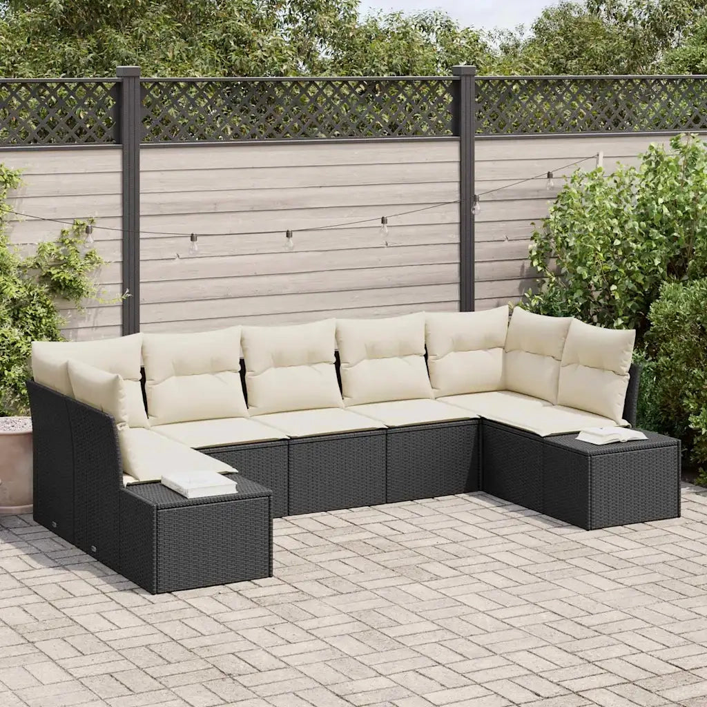 Set Divano da Giardino 7 pcs Nero e Crema Poly Rattan
