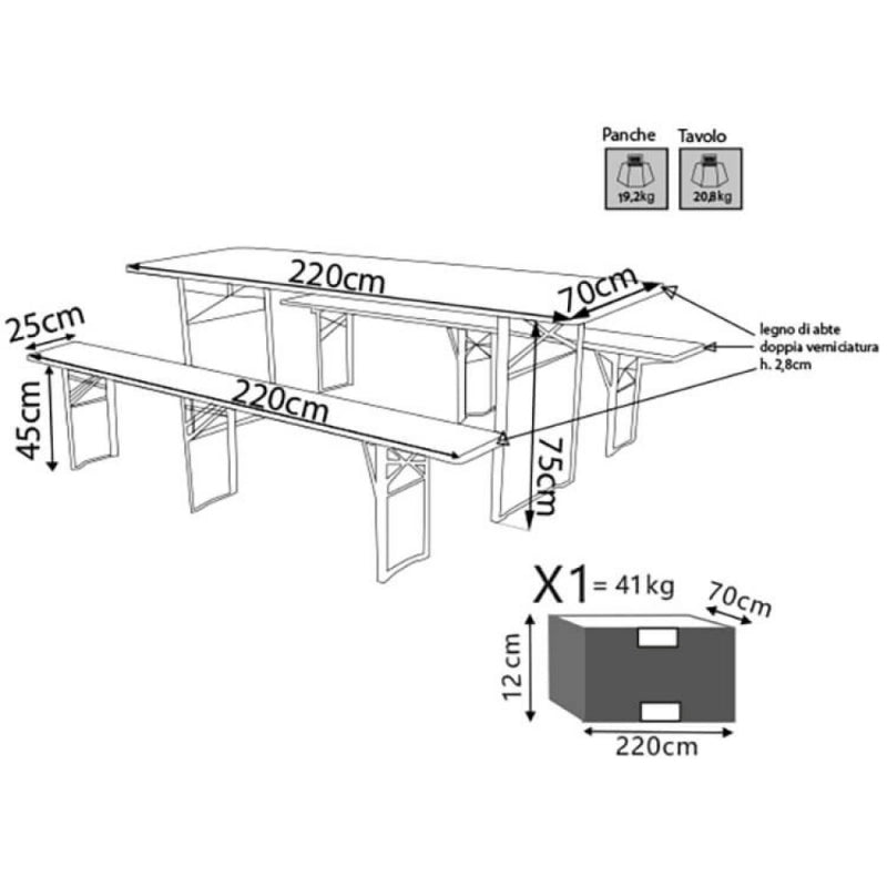 SET BIRRERIA 220 X 70 CON PANCA A 3 GAMBE