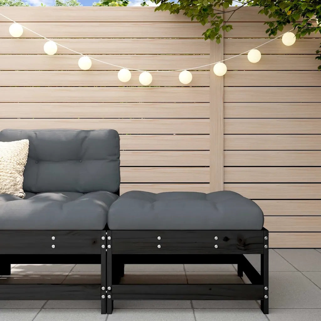 Poggiapiedi da Giardino con Cuscino Legno Massello di Pino Nero 825559