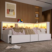 Letto con Rete Estraibile, LED e USB ¨C MINIMAL ¨C Metallo Bianco 90x200