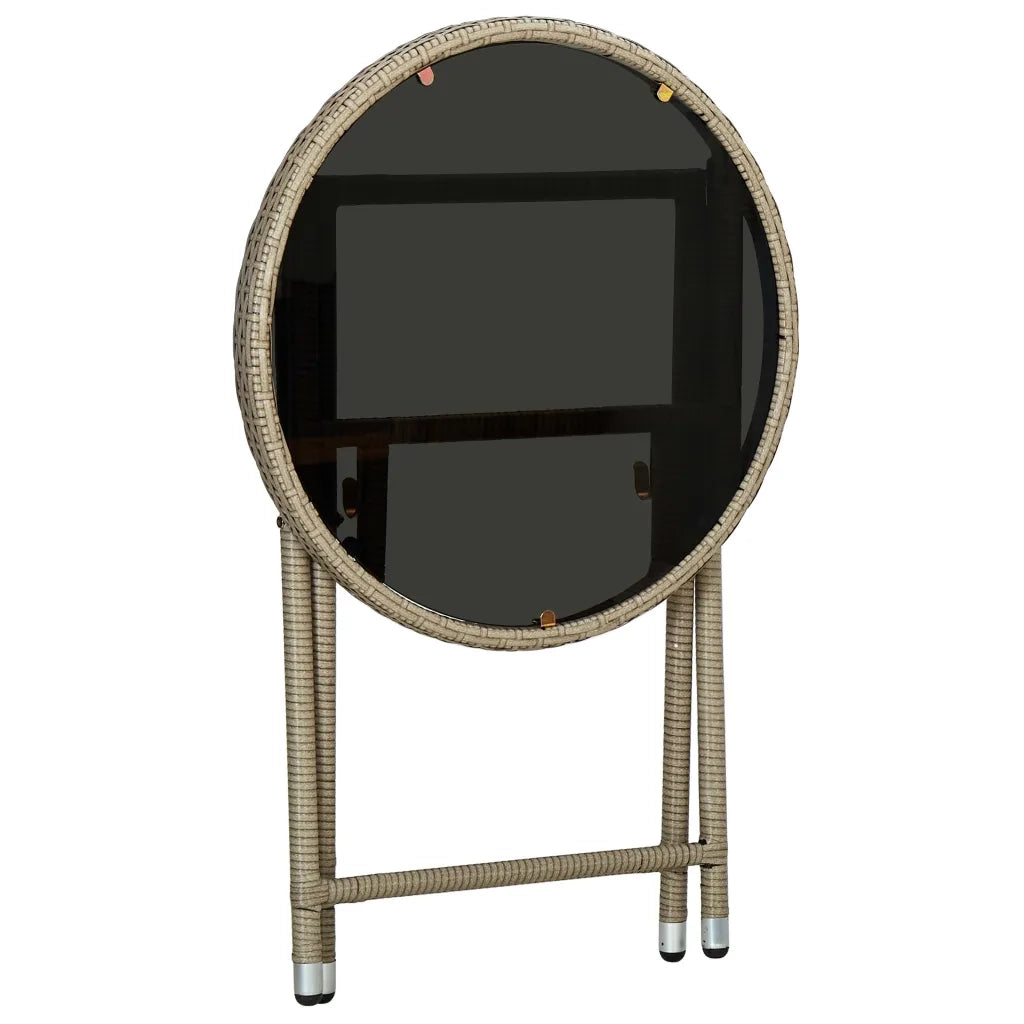 Tavolino Beige 60 cm in Polyrattan e Vetro Temperato 310559
