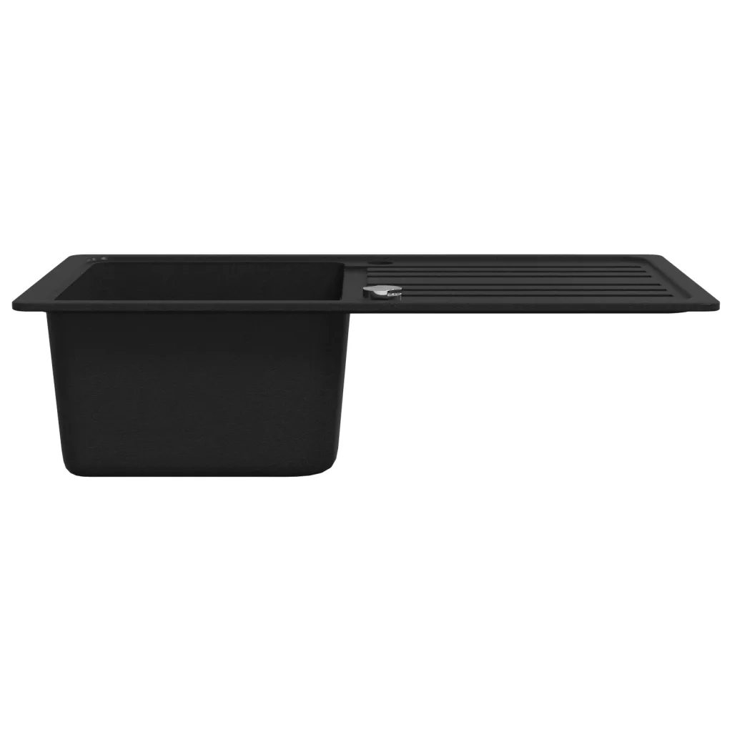 Lavandino Cucina Granito Singolo Scolapiatti Reversibile Nero 141669
