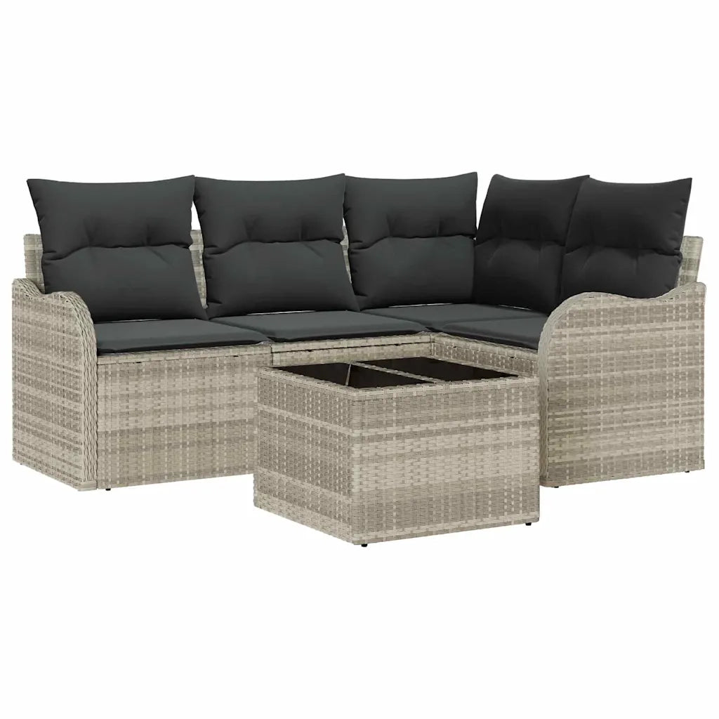 Set Divano da Giardino Grigio chiaro polyrattan