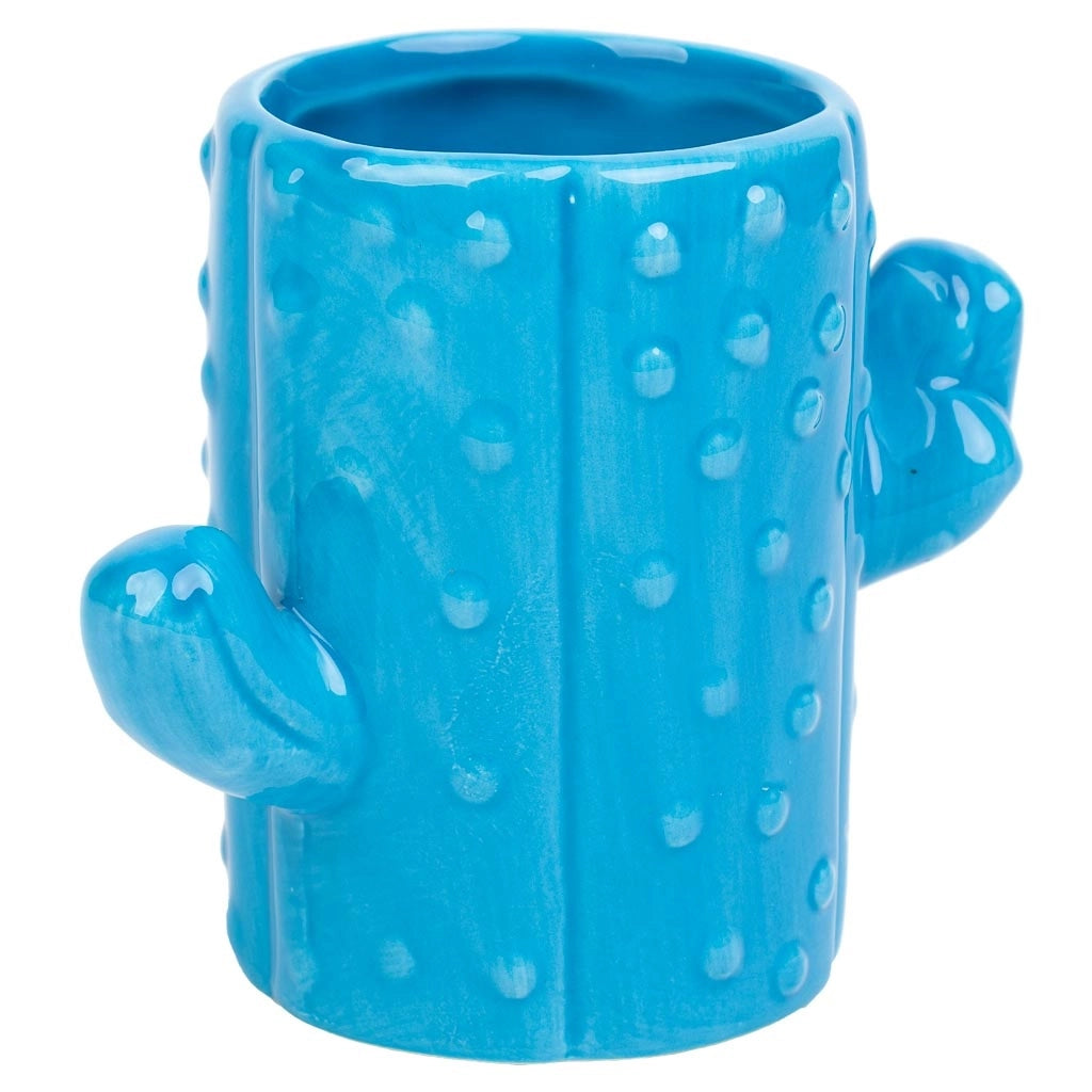 Portapenne cactus in ceramica blu 13,5x7,8x11h