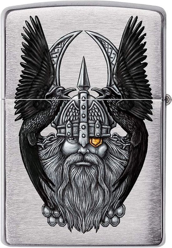 Accendino a Mano con Immagine Raven Color Chrome Laccato - Navighiabile & Inclusa Scatola Regalo - Argento - Alta Qualità
