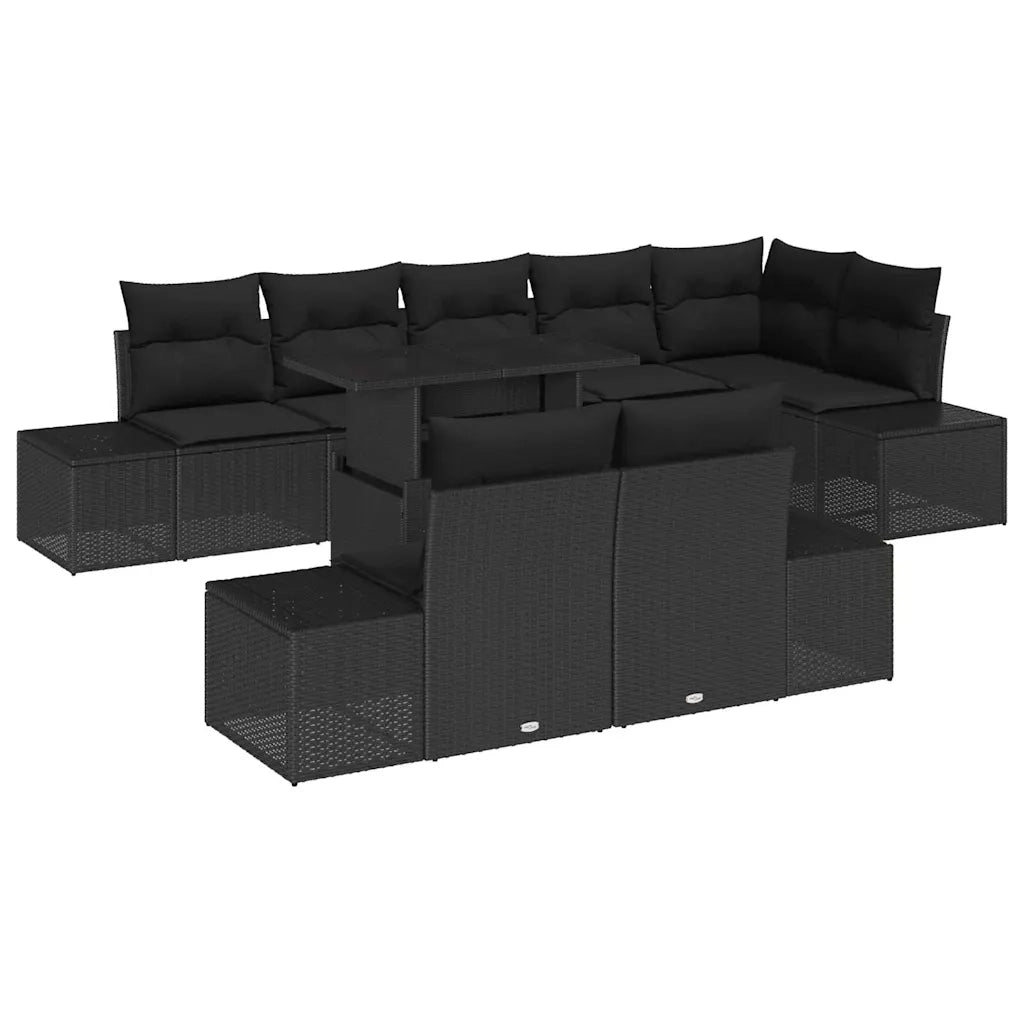 Set Divano da Giardino con cuscino 9 pcs Nero polyrattan 3349209