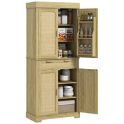 Credenza Cucina Boho 2 Ante Cassetto Portaspezie ¨C Xylo ¨C Legno Rattan Rovere 76x40x183cm