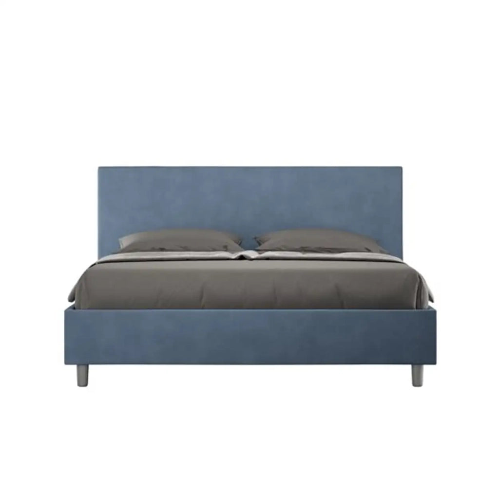 Letto matrimoniale con rete imbottito 160x210 microfibra blu Adele