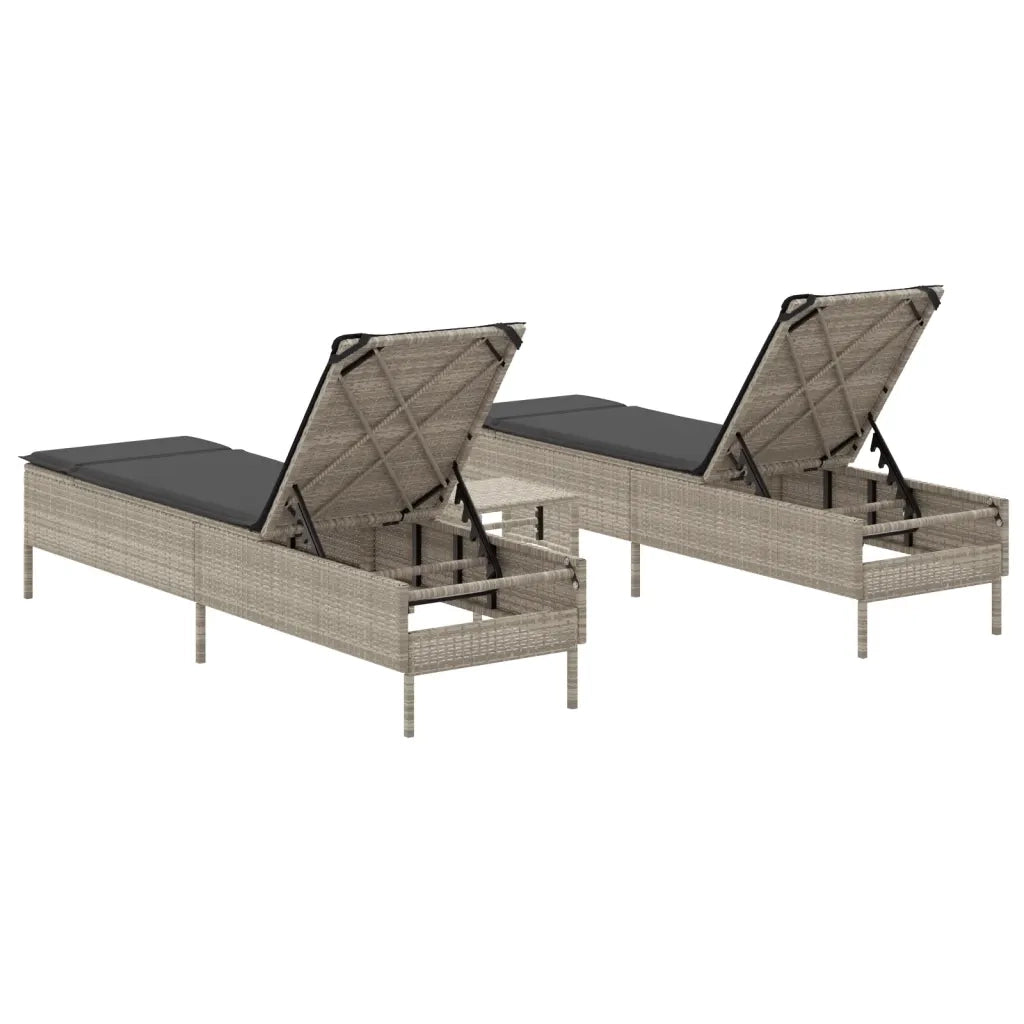 Set Lettini Prendisole con Cuscini 3pz Grigio Chiaro Polyrattan 3284268