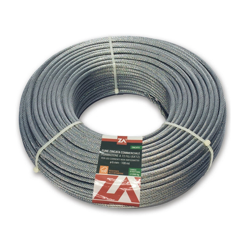 FUNE ACCIAIO ZINCATO ANTIGIRO 133F D 6 100 M