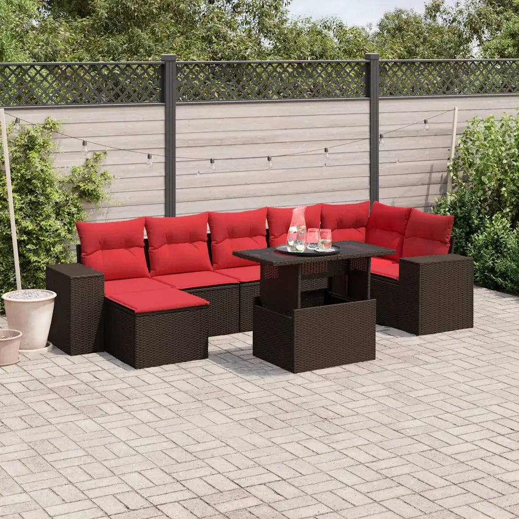 Set Divani da Giardino 8 pz con Cuscini Marrone in Polyrattan 3269324