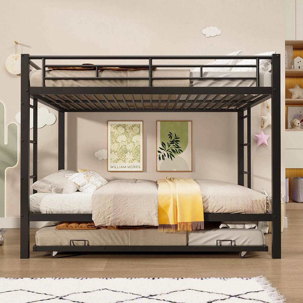 Letto a castello metallico-Xylo-140x200cm, barriera alta, nero
