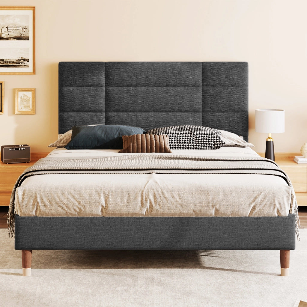 LETTO imbottito 140x200 cm Grigio con rete a doghe
