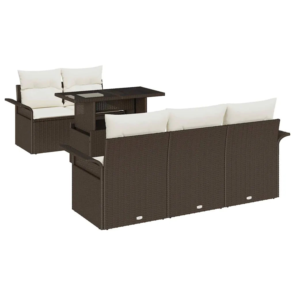 Set Divano da Giardino con cuscino 6 pcs Marrone polyrattan