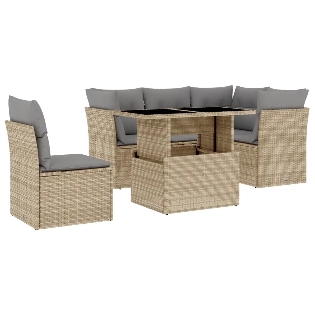 Set Divano da Giardino 6 pz con Cuscini Beige in Polyrattan 3266589