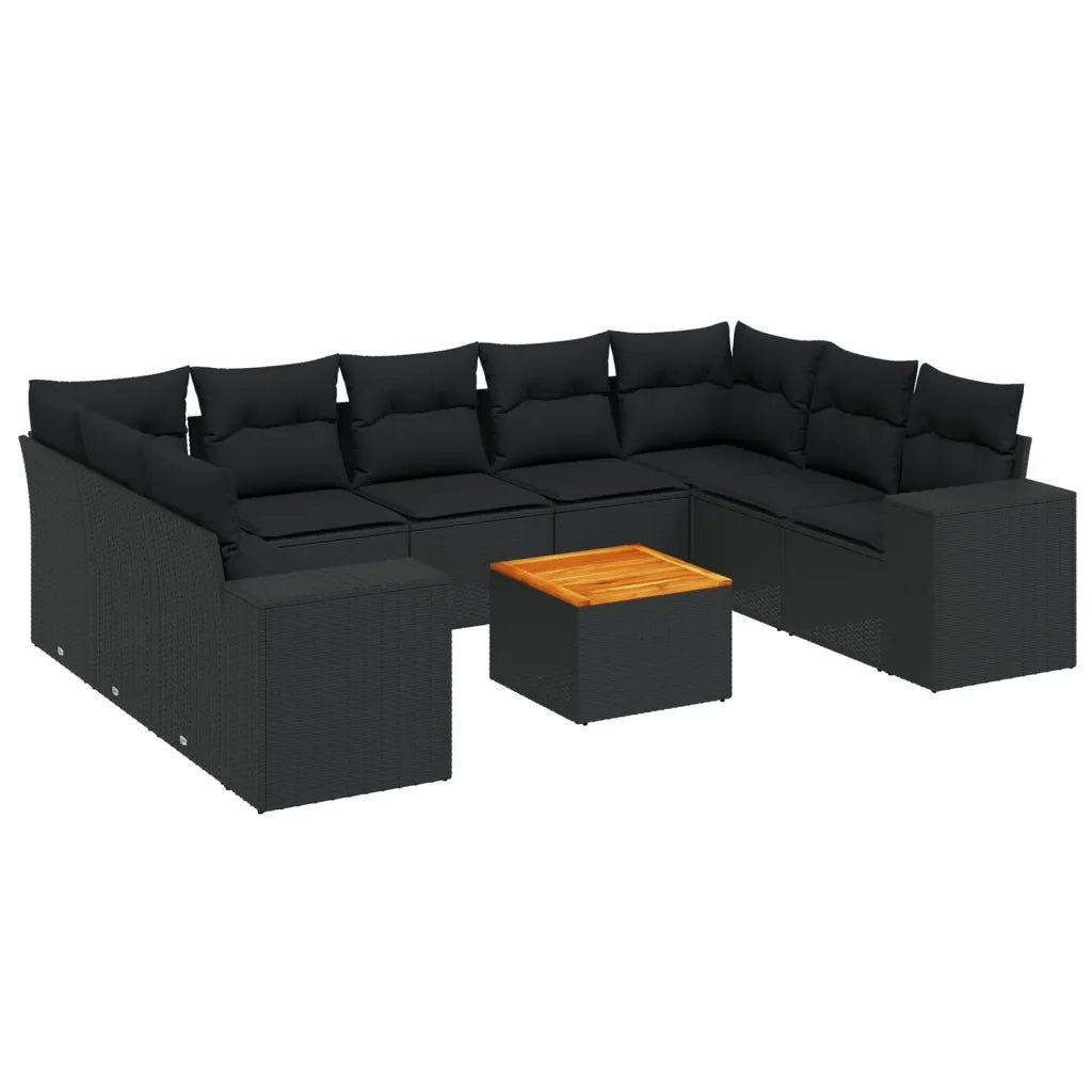 Set Divani da Giardino 10pz con Cuscini in Polyrattan Nero