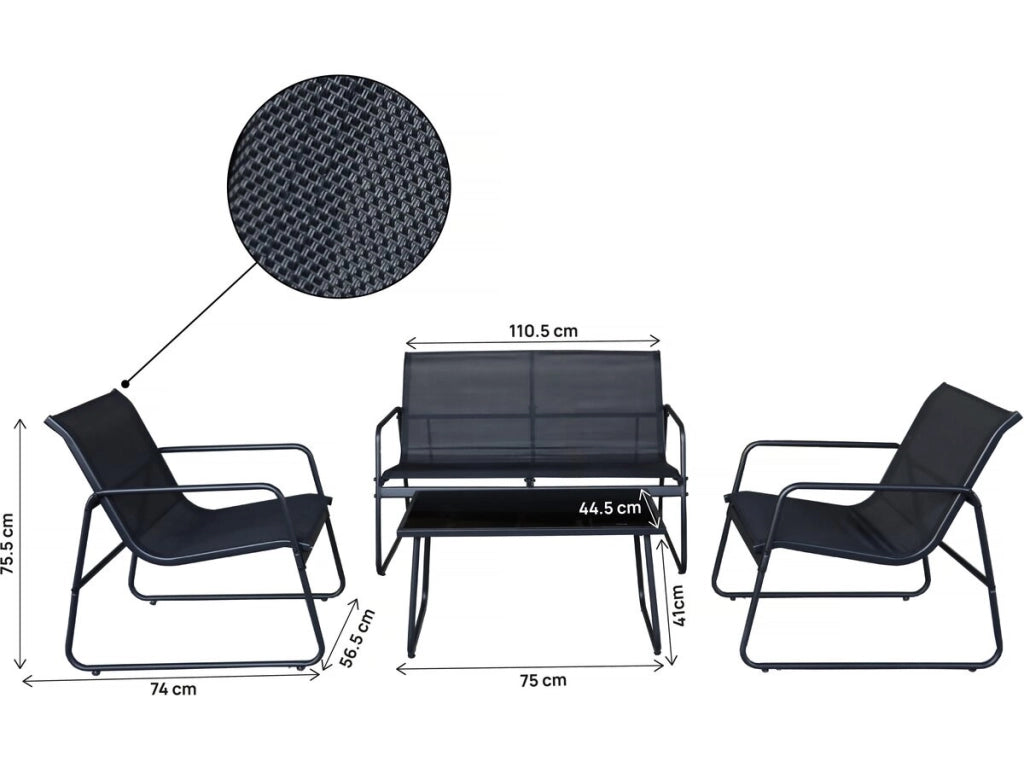 Set di mobili da giardino in metallo "Fortaleza" - 4 posti - Nero